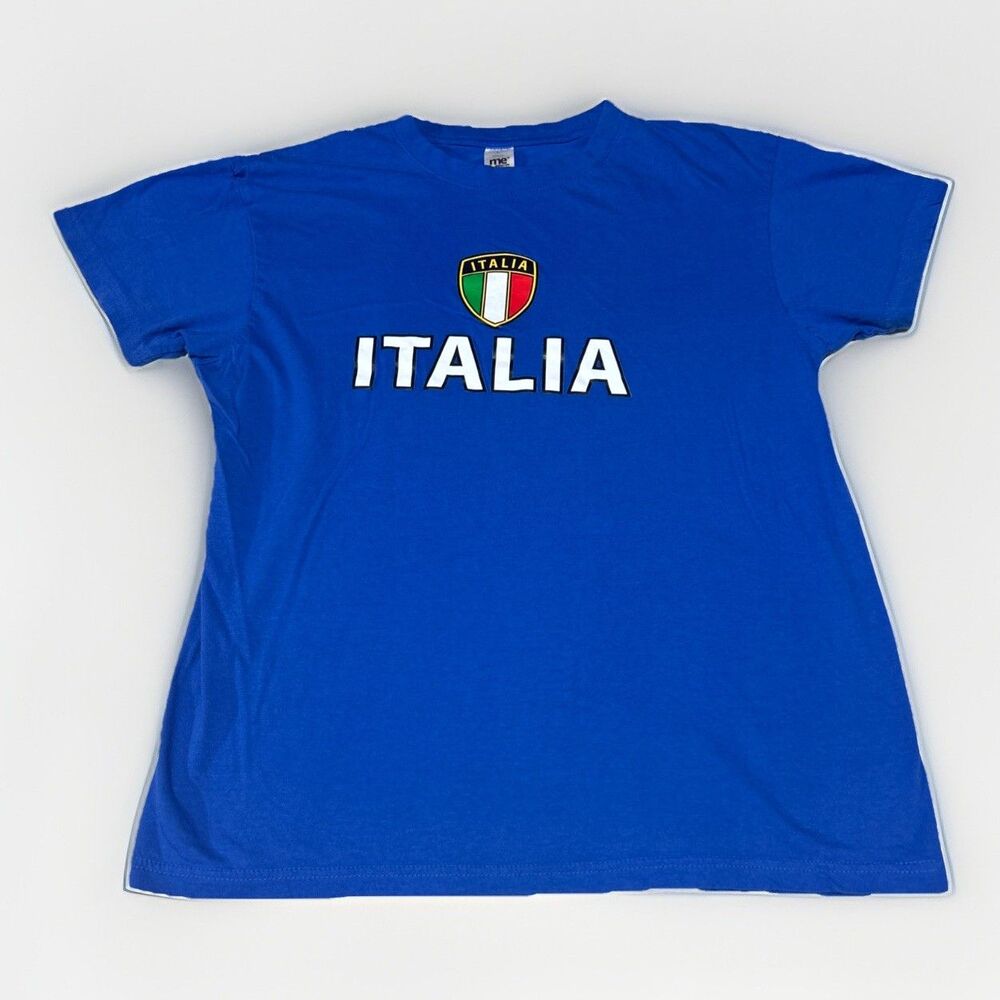 More Europe ME Italia Shirt Men's Medium M Blue Italy Soccer Graphic Tee Cotton